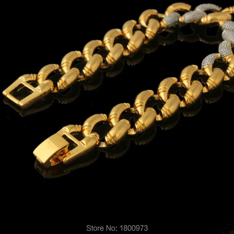Толстый Браслет цепочка Cool men18k золотой цвет два тона тяжелый мужской браслет