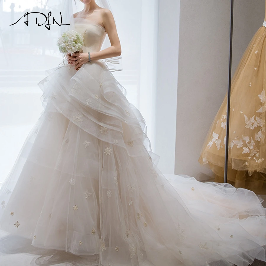 ADLN Романтические свадебные платья принцессы без бретелек рукавов с жемчужной