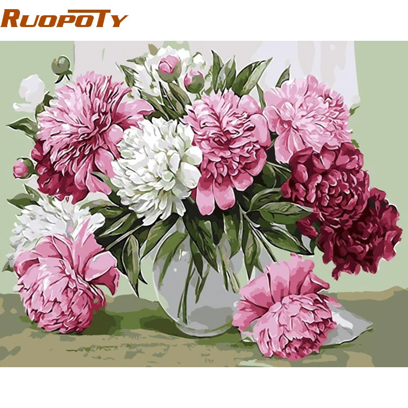 RUOPOTY Рамка Картина Розовые цветы DIY Набор для рисования по номерам Раскраска