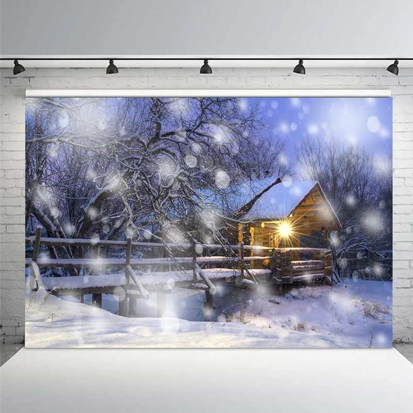 Фон для фотосъемки с изображением зимы белого снега дерева рождественской