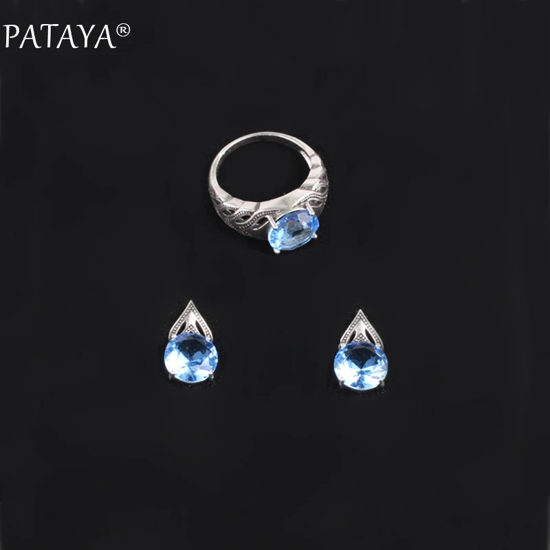 Комплект женских ювелирных изделий из кольца и серег черного циркона|jewelry sets