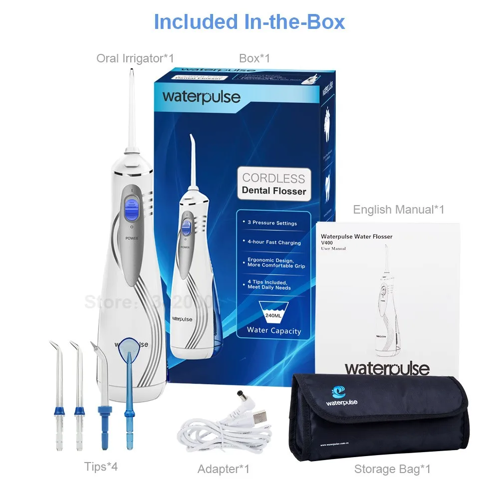 Waterpulse V400 Портативный Беспроводная Вода Flosser Ирригатор для полости рта Электрический орошения Ирригатор для полости рта с Jet советы зубные Flosser ирригатор полости рта капельный полив