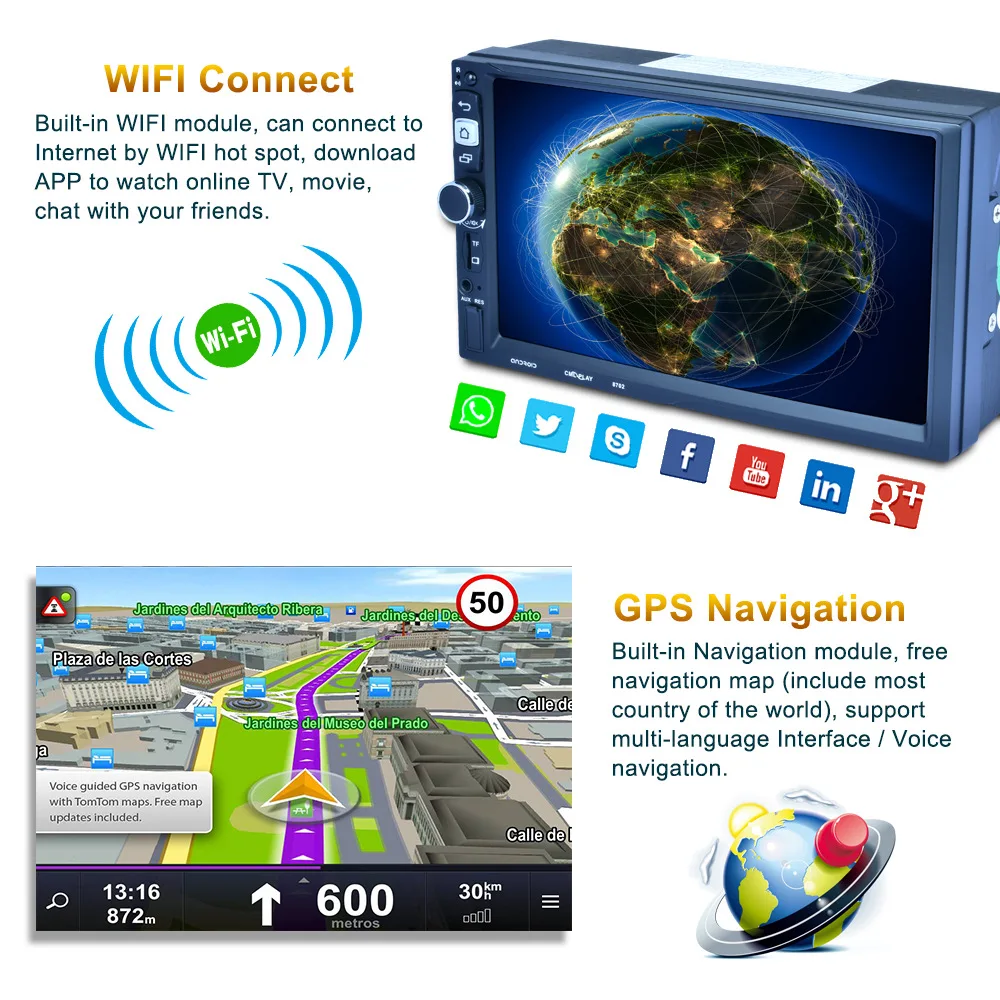 AZGIANT автомобиля Android навигации 7 дюймов Bluetooth MP5 плеер MP4 машина карты handsfree 8702