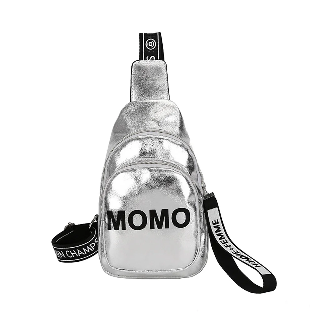 1 шт. Стильная Женская поясная сумка PU MOMO с принтом, одноцветная нагрудная сумка для спорта на открытом воздухе, KA-BEST - Цвет: Серебристый