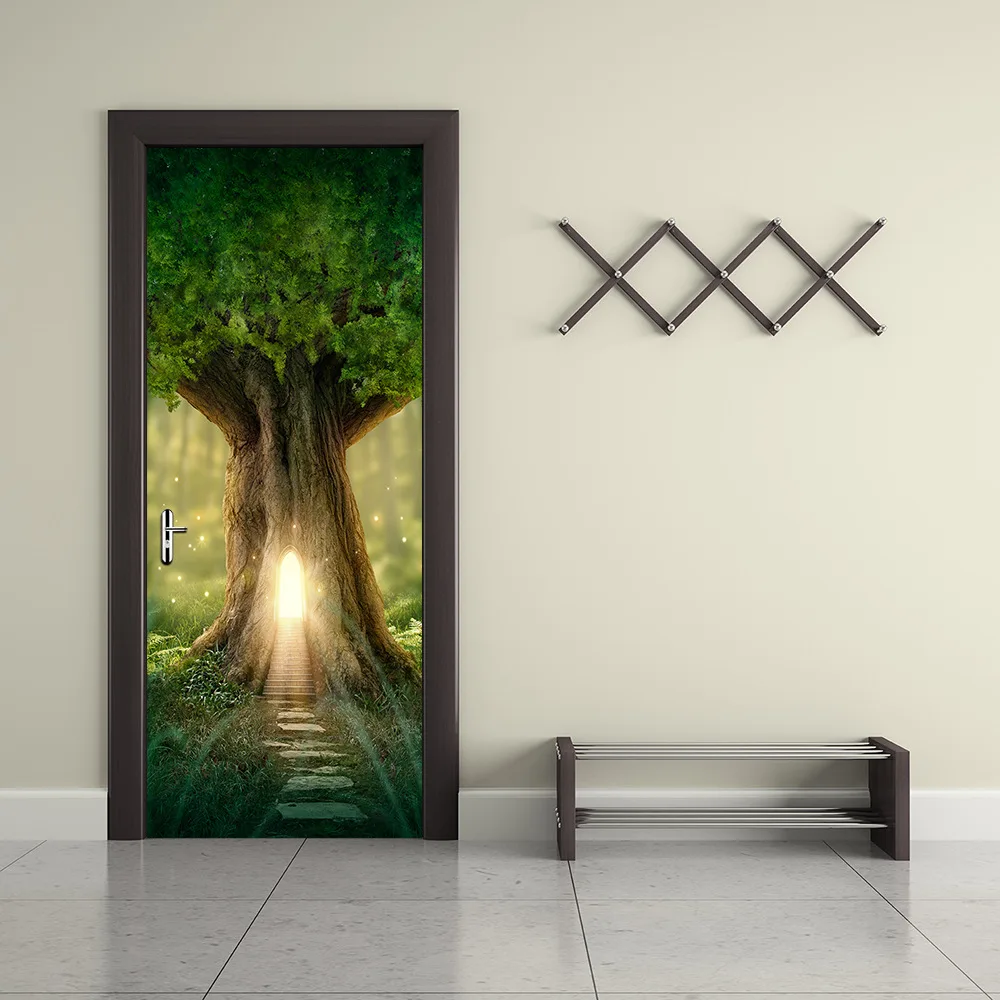 Funlife 3D наклейка на дверь Фэнтези дерево дом в лесу деревянная ремонт