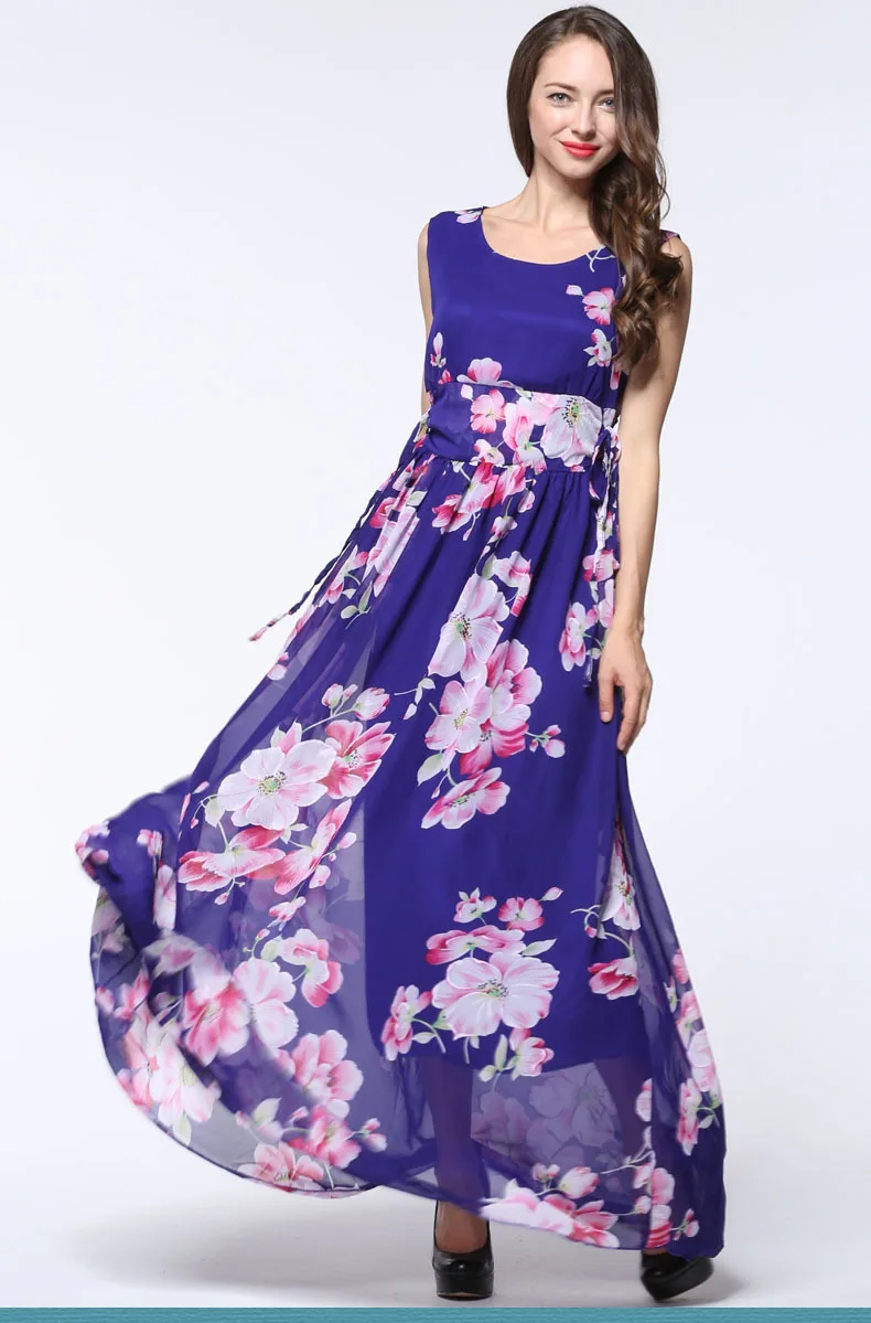 2017 Женская летняя элегантная пляжная шифоновая одежда с богемным принтом Макси