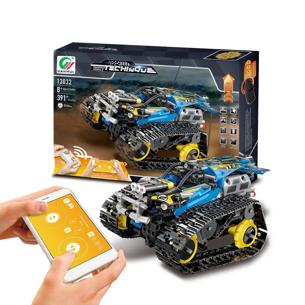 DIY Technic 2,4G/APP дистанционное управление гусеничный трюк гоночный автомобиль строительные блоки с мотором для детей машинка на дистанционном управлении Кирпичи Игрушки