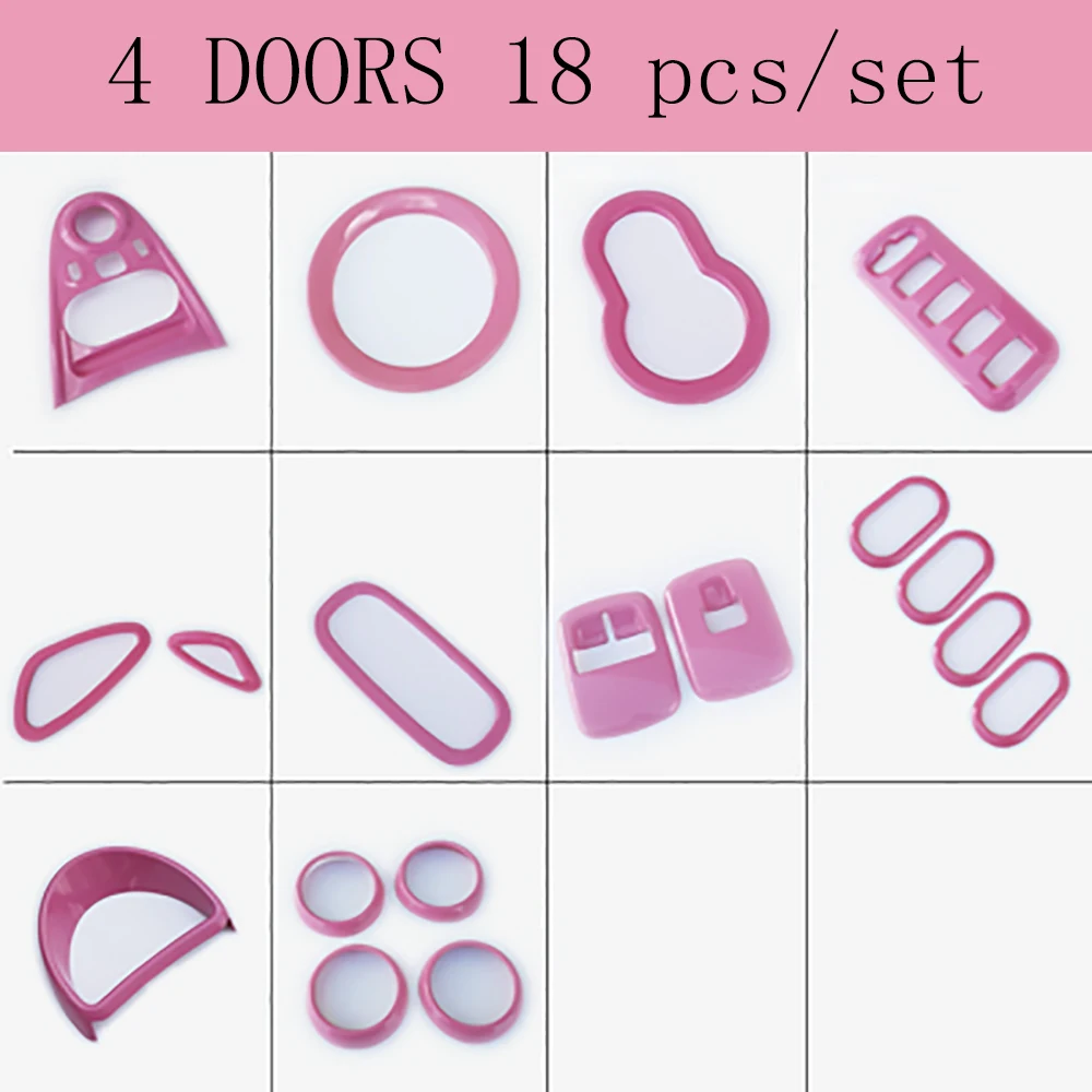 4 doors 18pcs Передняя отделка подлокотник двери, окна, стекло панели переключателя украшения Рамка для Smart Fortwo ForFour 453 автомобильные аксессуары - Название цвета: 4 doors 18pcs