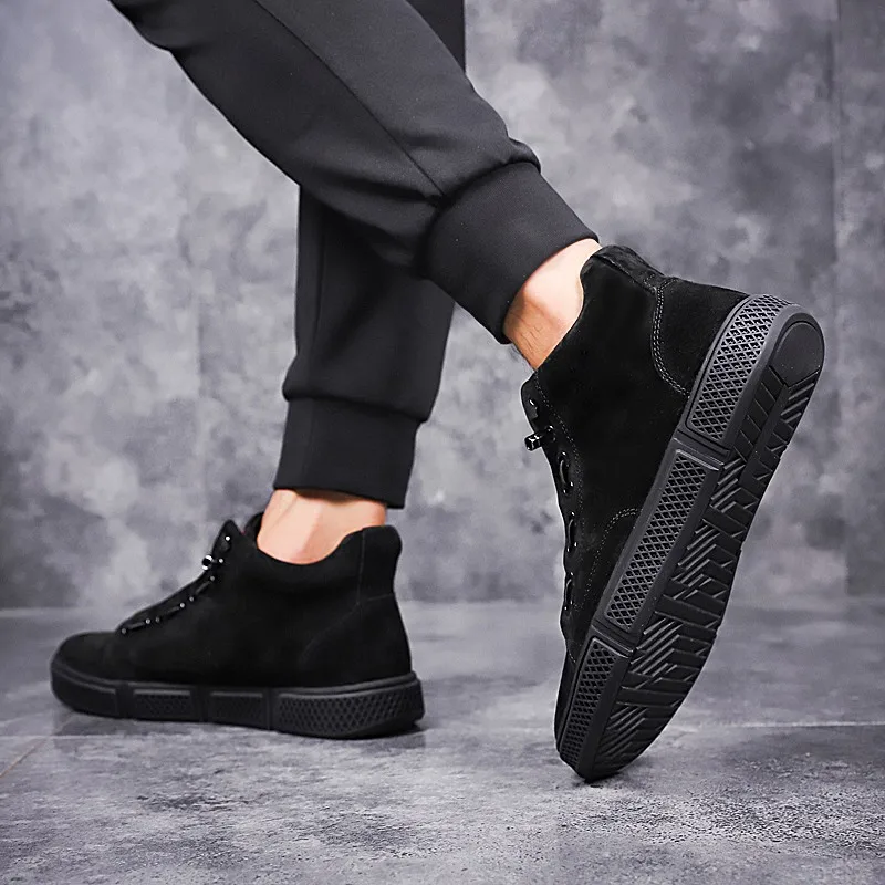 Men Lace Up high top Flats Shoes genuine Leather Casual Men's lace up fashion breathable Vulcanize sneakers Walking | Обувь