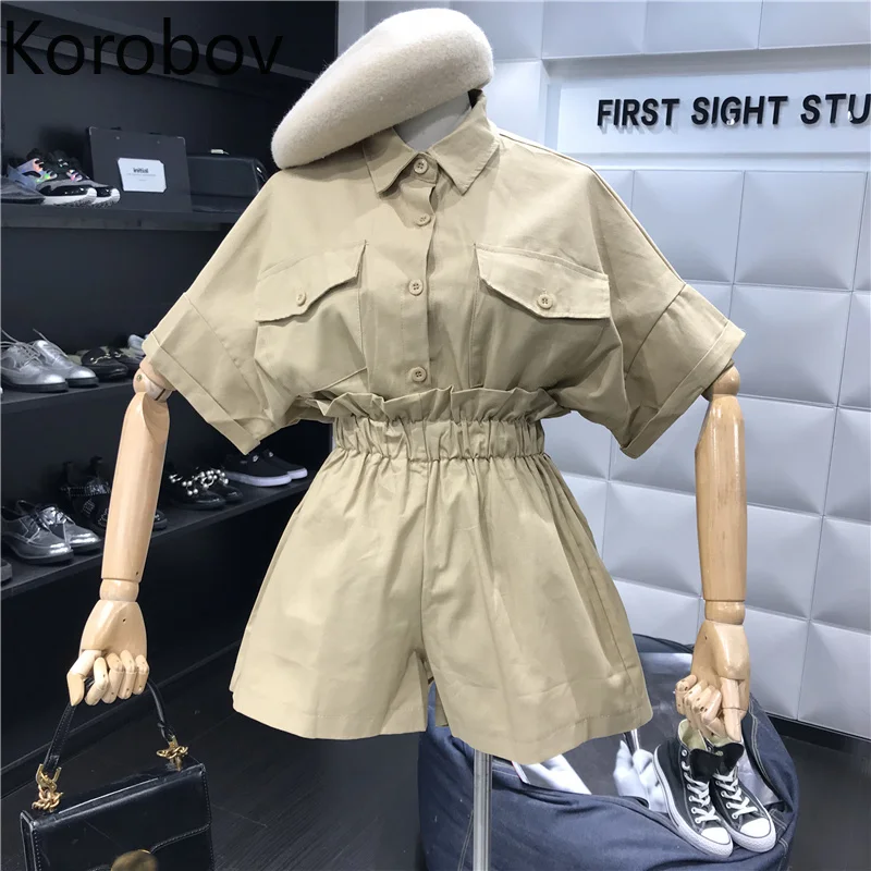 Korobov Safari стиль 2 шт наряды для женщин с коротким рукавом однобортные карманы