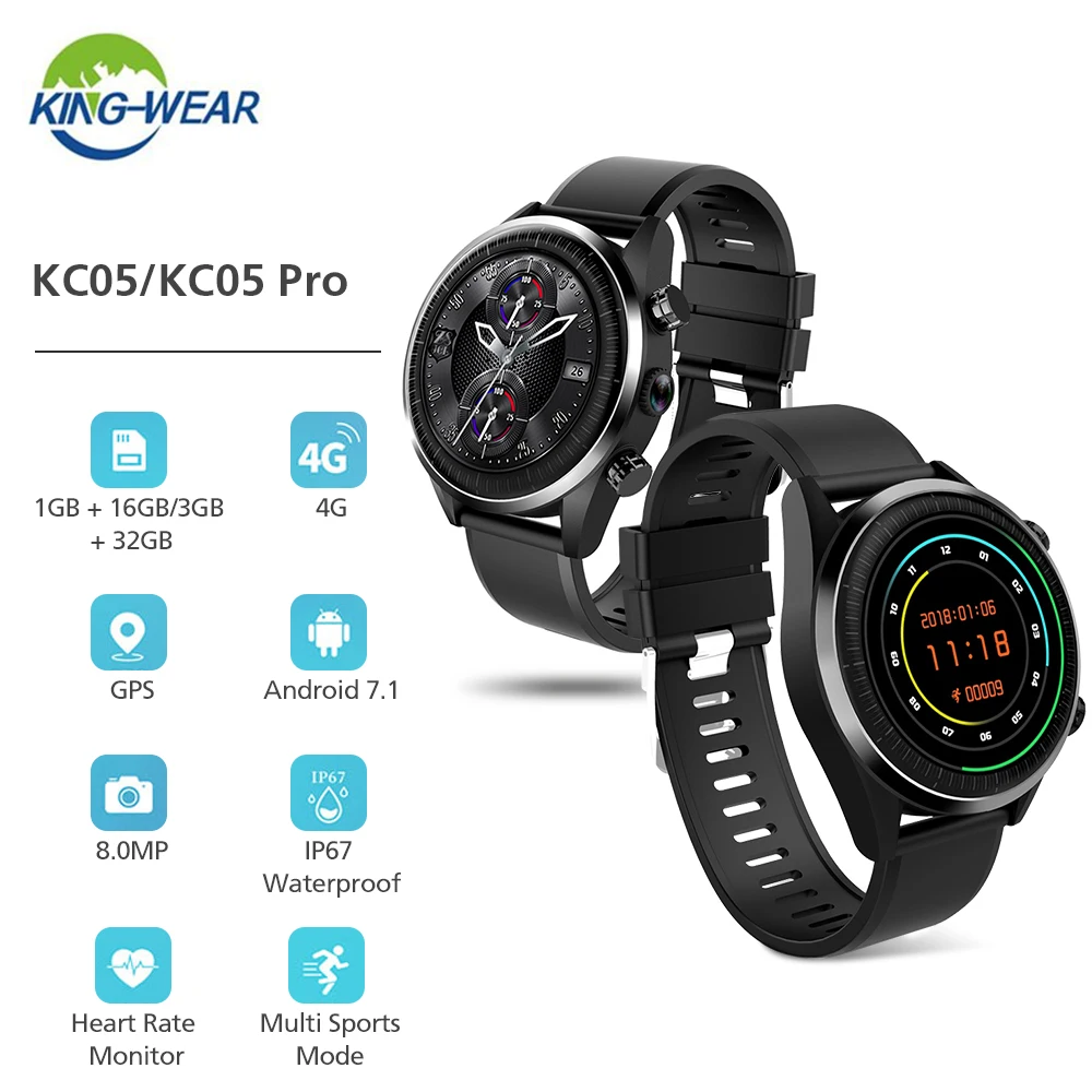 Kingwear KC05/KC05 Pro 4G WiFi умные часы телефон 1,39 ''Android 7,1 четырехъядерный умные часы с монитором сердечного ритма gps камера 8 МП