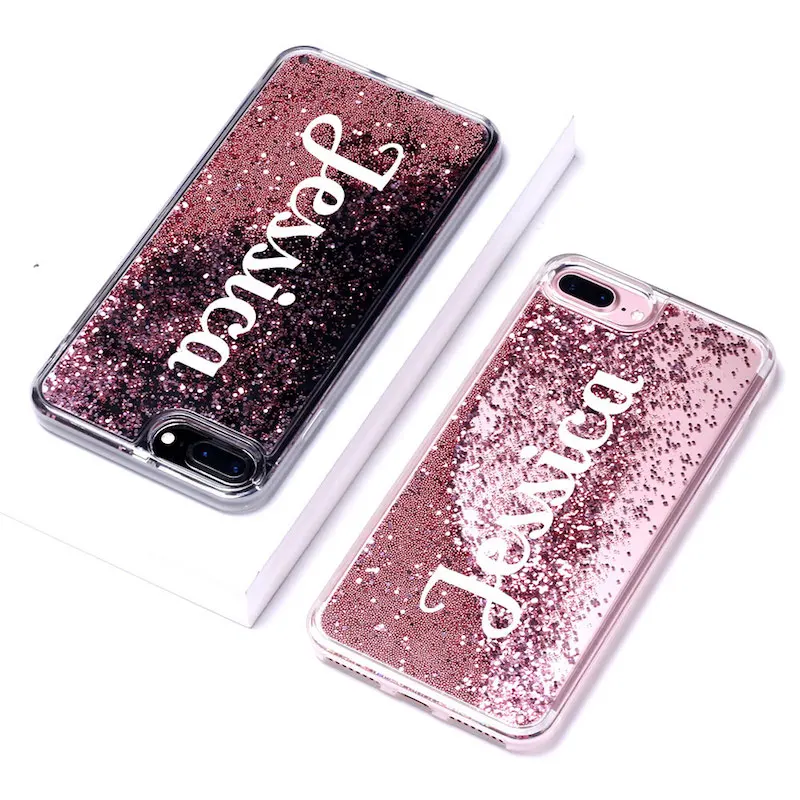 Font 2-Rose Gold Индивидуальный жидкий Блестящий Серебряный Мягкий бампер чехол для телефона iPhone 11 Pro 6S XS XR Max 7 7Plus 8 8Plus X - Цвет: Font 2-Rose Gold