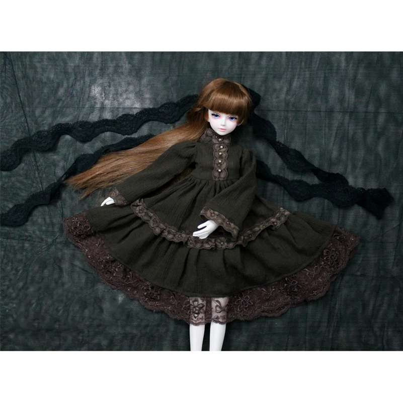 Аксессуары для кукол 1/3 1/4 BJD Одежда коричневый хлопок Платье в западном стиле