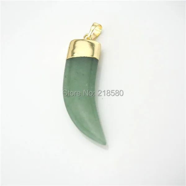 

H-SP1356 Aventurine Quartz Charm Pendant, Aventurine Horn Pendant Charm with Gold Electrolated Cap and Bail