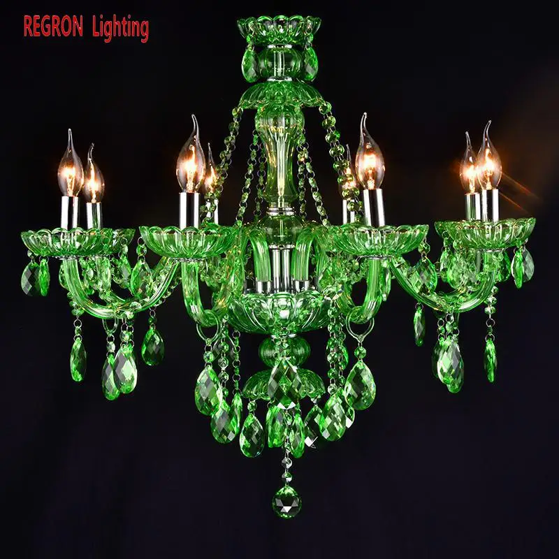 Regron Led люстры антикварная 6/8 руки зеленый Стекло хрустальная люстра лампа для