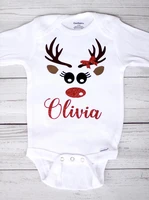csutom name reindeer christmas birthday baby bodysuit onepiece romper outfit toddler shirt baby shower new year party favors