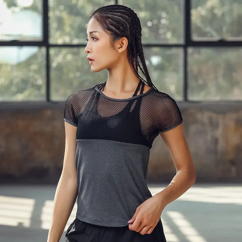 На задней части туфлей Для женщин фитнес плотно женский футболка Dry Fit Training блузка