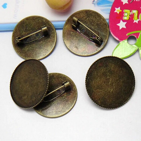 200PCS Antique Bronze 20mm/25mm/30mm Round Blank Brooch Base Cabochon Setting Brooch Safty Pin Accessories Free Shipping CFS234