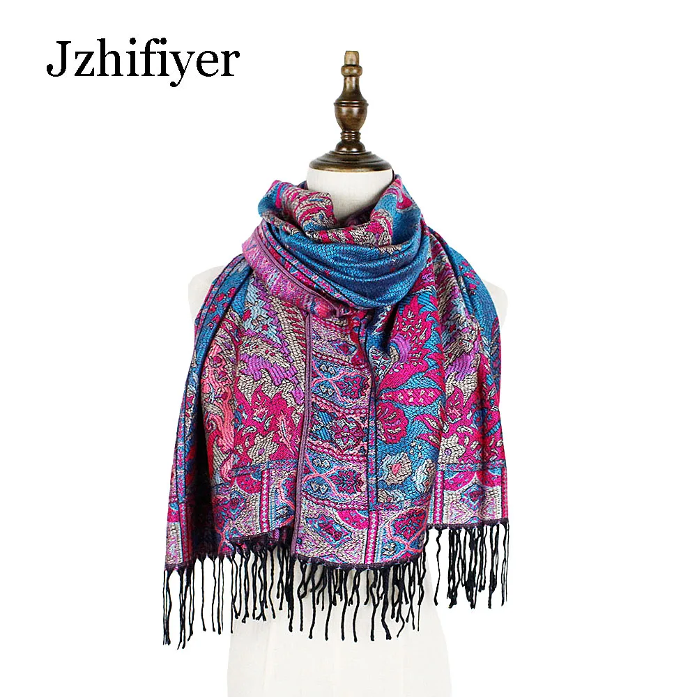 Толстые пашмины с узором пейсли Жаккардовые Зимние тяжелые шали кисточками шарф