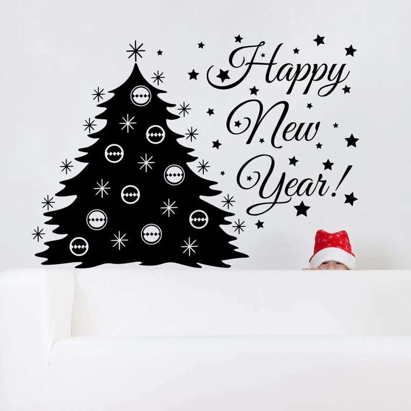 Наклейки на стену из винила для новогодней елки Happy New Year для декора дома и гостиной во время праздника, постер TA75.