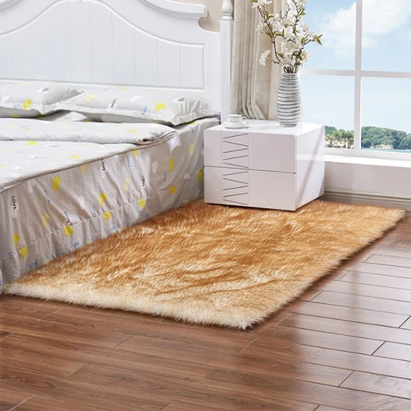 YellowWhite Fluffy Soft Artificial Wool Carpet Fur Area Rugs White Shaggy Rectangle/Square /Area Rugs Warm Seat Pad Home Decor - Color: YellowWhite