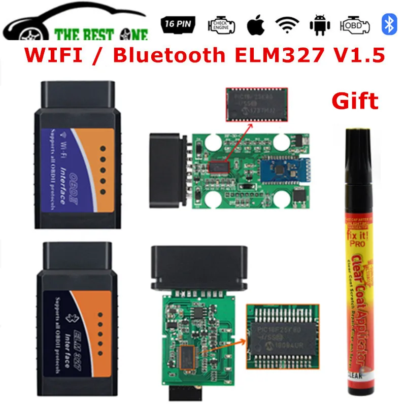 Лучший Wi-Fi ELM327 V1.5 OBD2 для IOS/Android/PC 1,5 ELM 327 Bluetooth OBDII сканер Real 25K80 ELM-327 OBD-II автомобильный диагностический инструмент