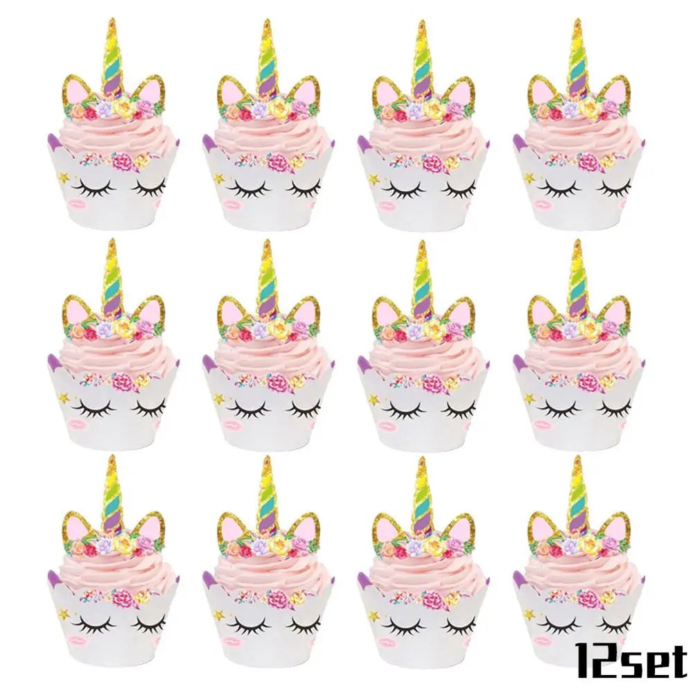 12set Cake Wrapper 100 шт DIY Свадьба День Рождения сладкий чистый целлофан конфеты сумки для хранения печенья чупа-чупс кекс упаковка украшения в виде единорога - Цвет: 12set Cake Wrapper