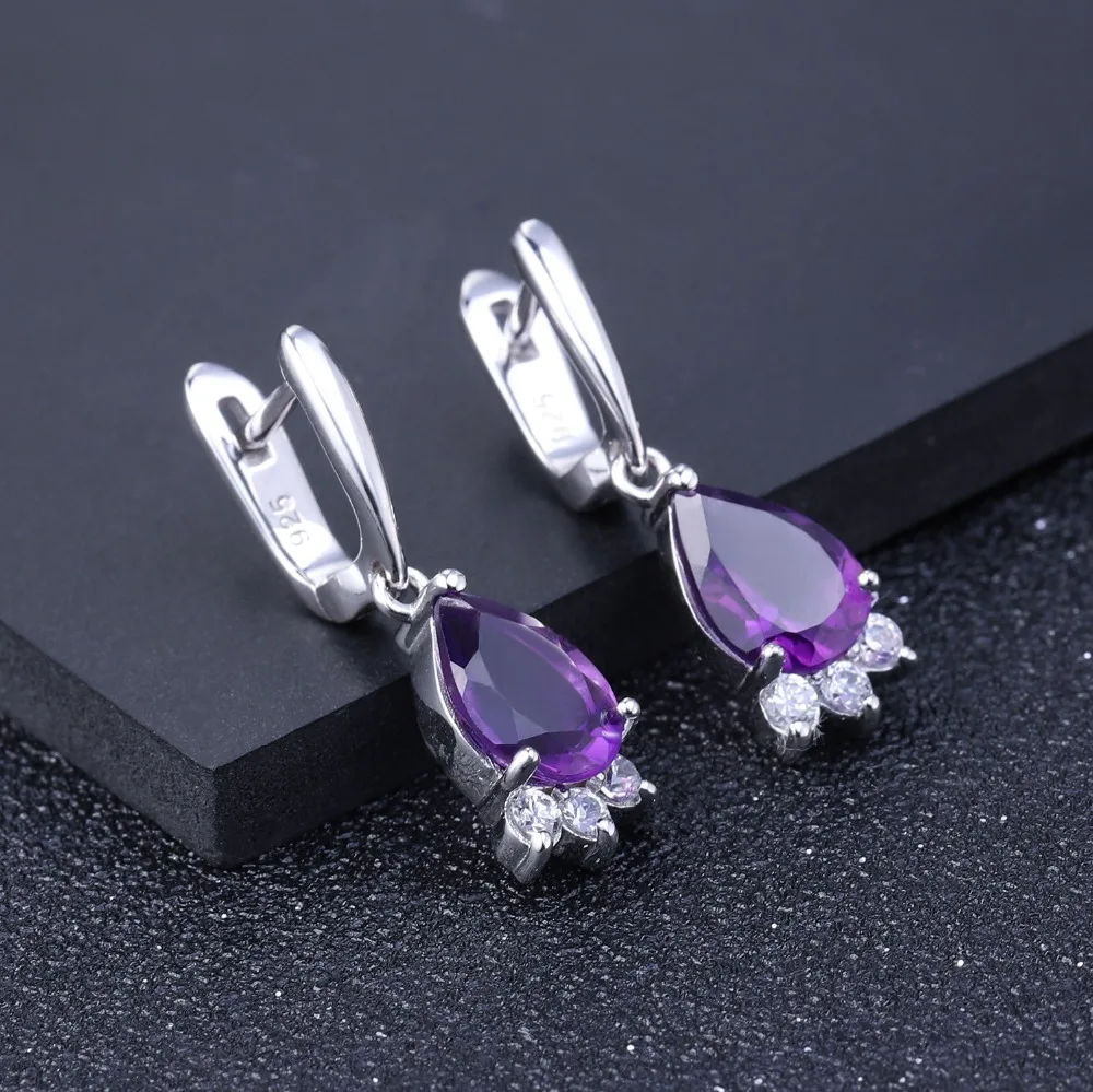 GEM'S BALLET 3.69Ct натуральный элегантный Аметист Висячие серьги из натуральной 925 пробы Серебряные Серьги с драгоценными камнями хорошее ювелирное изделие для женщин