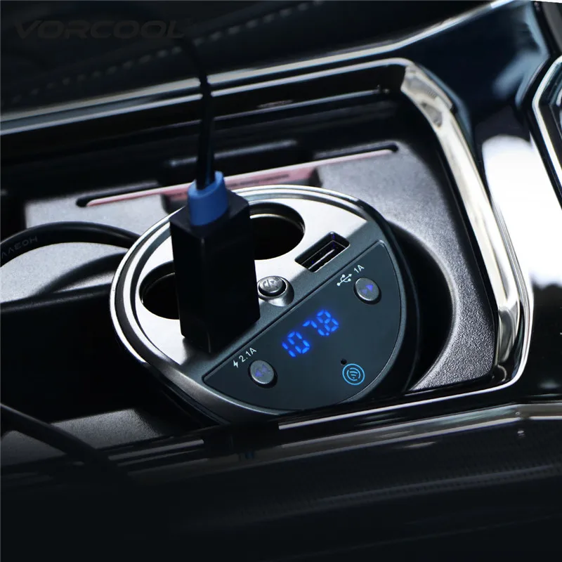 VORCOOL Авто прикуриватель адаптер зарядного устройства с двойным USB Bluetooth Hands Free fm-передатчик для телефона MP3 зарядное устройство адаптер