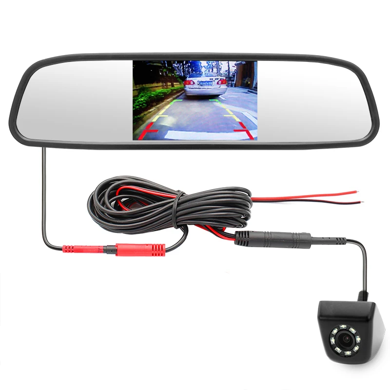LED camera 2в1 CCTV видео помощь при парковке 4,3 дюймов автомобиля зеркало заднего вида монитор с заднего вида резервная камера - Цвет: LED camera