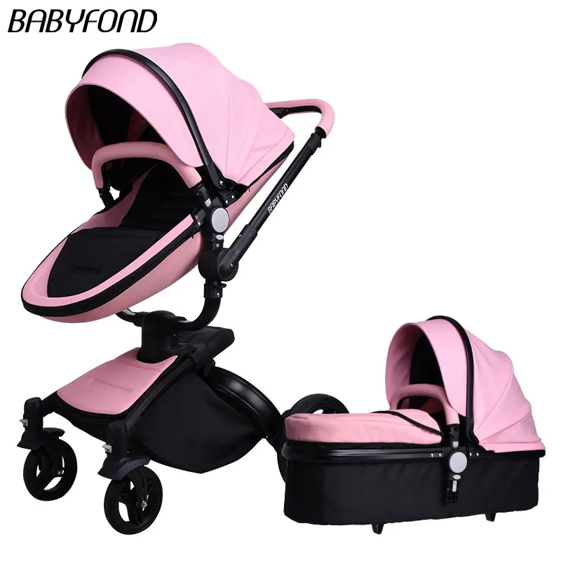 B Babyfond Роскошная детская коляска 2 в 1, европейская детская коляска s, брендовая детская коляска розового и черного цветов из искусственной кожи, удобная Высококачественная детская коляска - Цвет: B