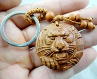 natural mahogany three dimensional engraving tiger head keychain buddha key ring jewelry gift for men and women 1pc