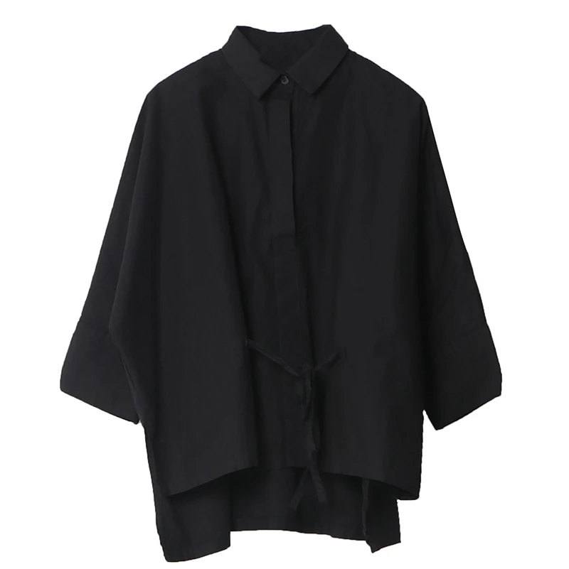 DEAT 2020 new fashion women turn-down collar three-quarter sleeve batwing loose wide blouse shirt with rope pulling top WB5630 | Женская