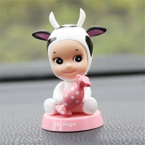 Cows Baby Украшение автомобиля, ПВХ, милый ангел, Детская кукла для украшения, Kawaii, автомобильная приборная панель, качающаяся голова, игрушки, фигурка, детский подарок, домашний интерьер - Название цвета: Cows Baby
