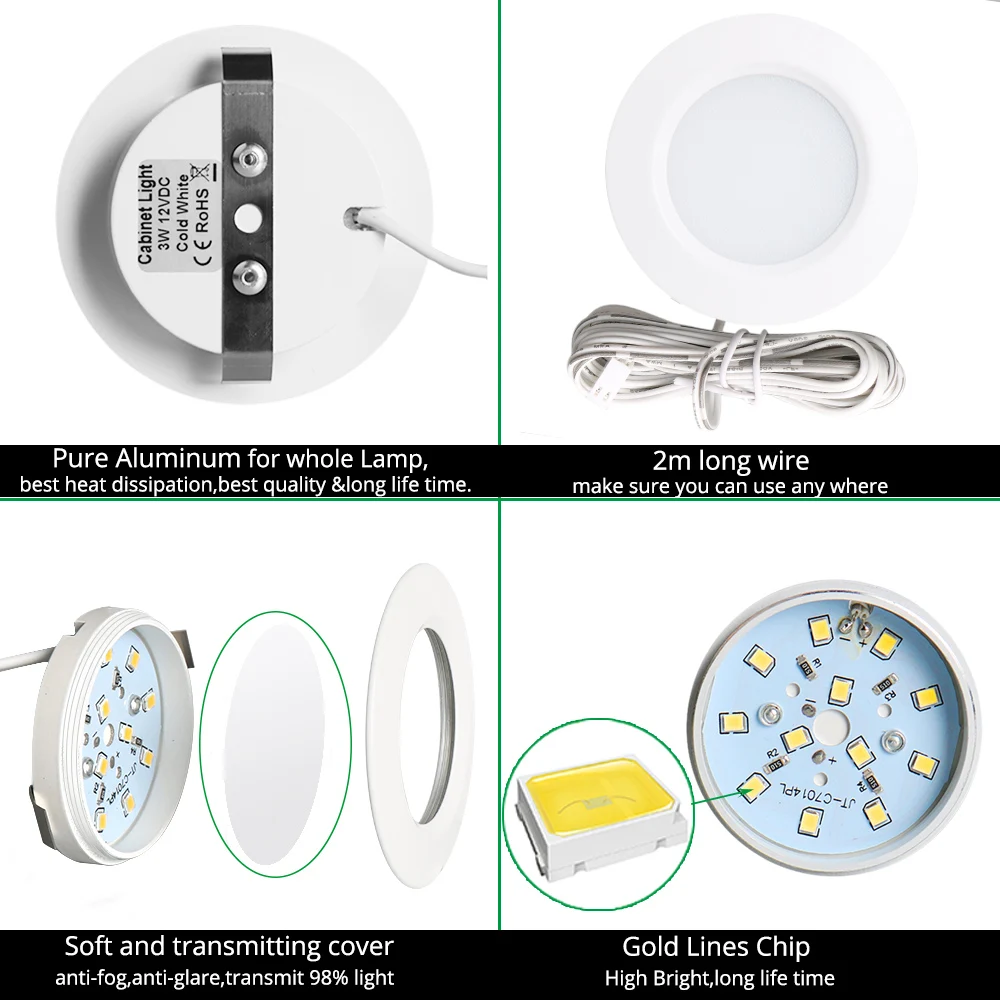 3w led under counter light round shape puck lamps kitchen furniture cabinet bookshelf wardrobe shelf lighting showcase lamp free global shipping