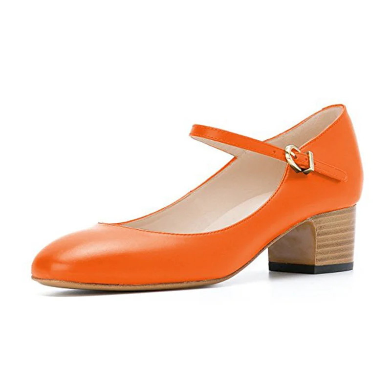 Женские кожаные туфли-лодочки FSJ оранжевые туфли на массивном каблуке с круглым