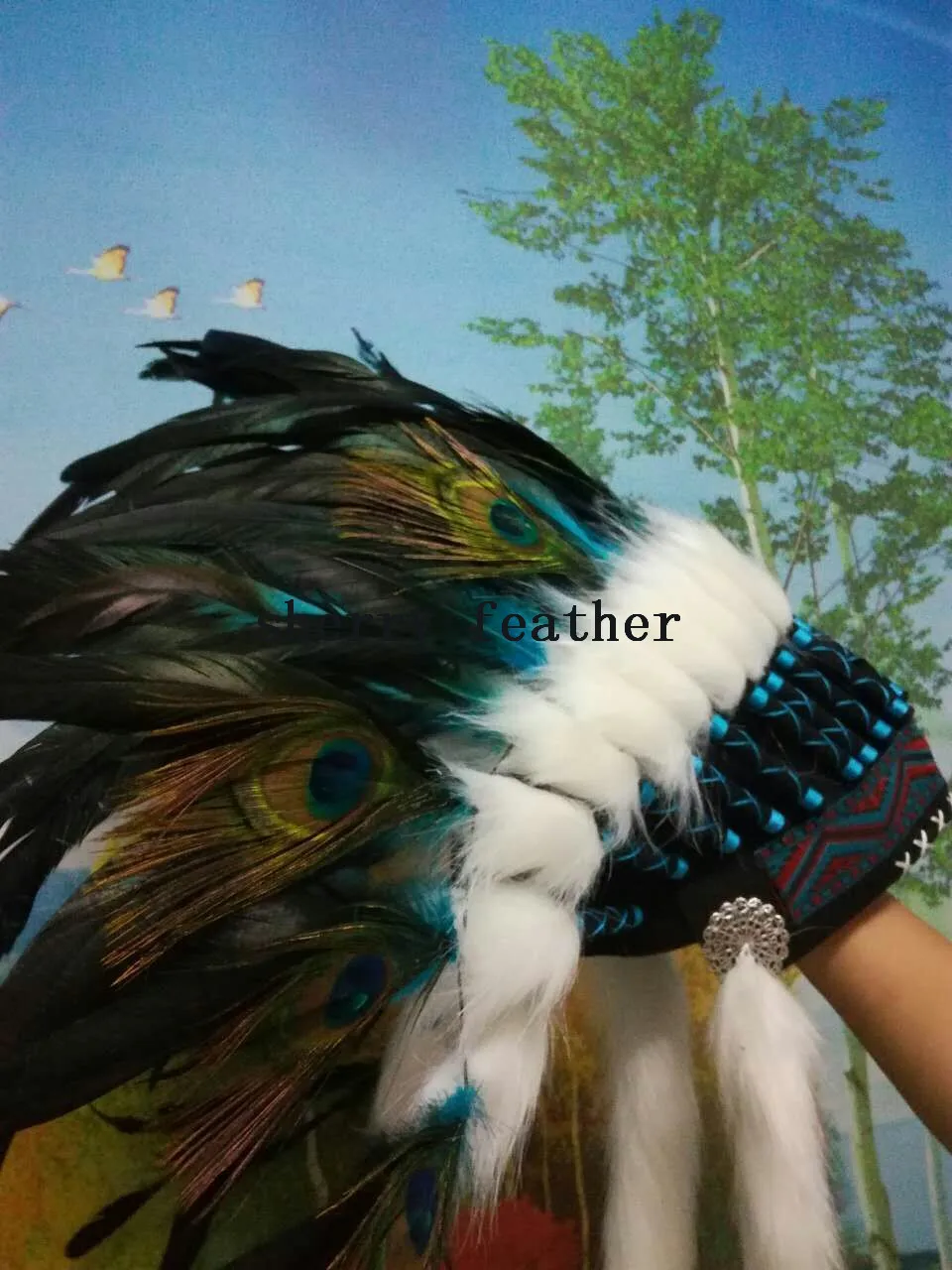 Аксессуары для костюмов на Хэллоуин цвет бирюзовый Высота 21 дюйм|indian feather