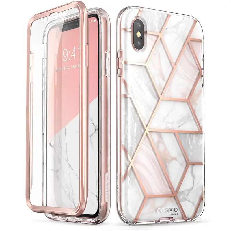 For iPhone X Xs Case 5.8 inch I-BLASON Cosmo Series Full-Body Shinning Glitter Marble Bumper WITH Built-in Screen Protector | Мобильные
