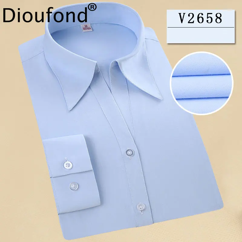 Dioufond Women Formal Solid Color Long Sleeve Blouses Cotton Comfortable V-Neck White Lady Tops Shirt Plus Size 5XL Summer Blusa |