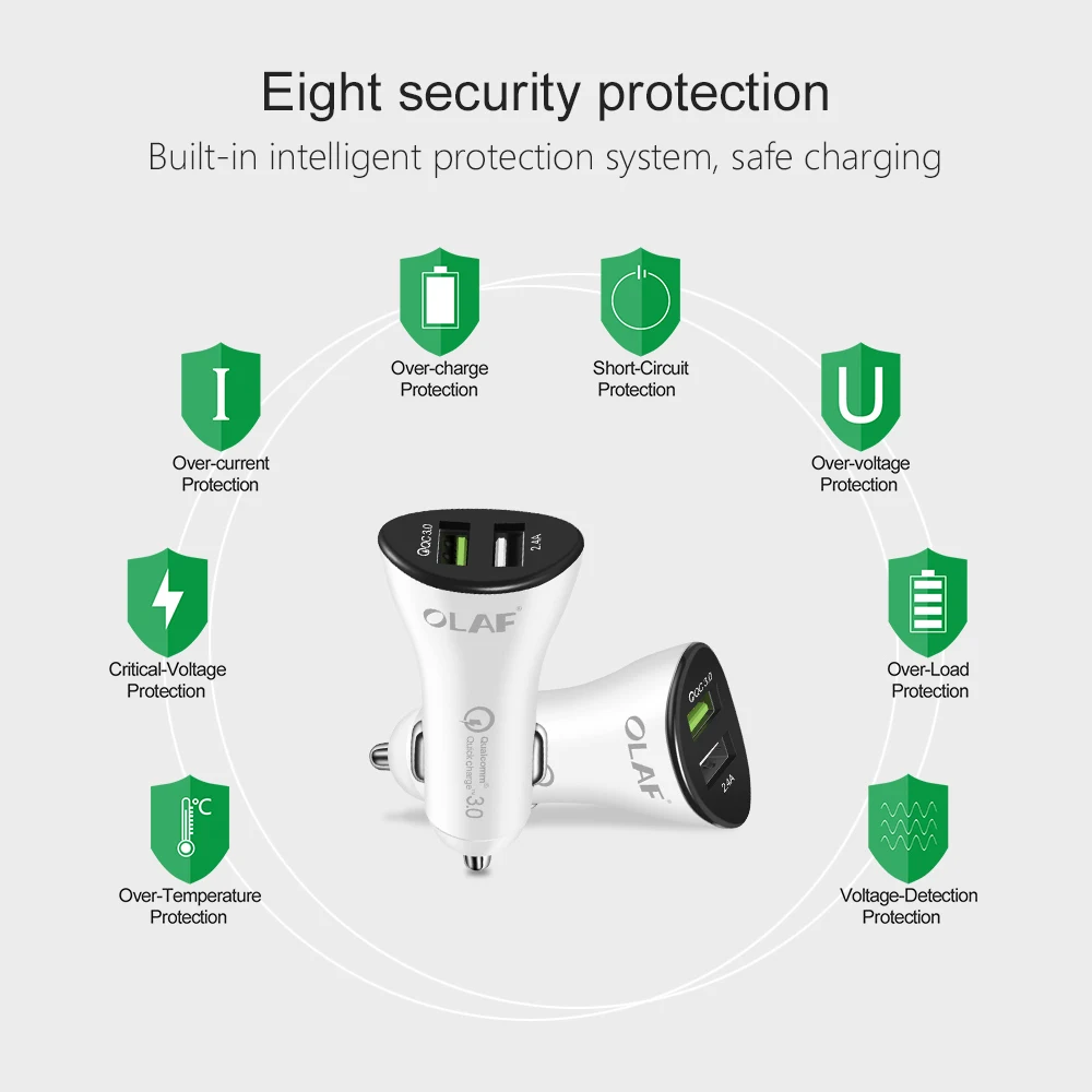 Олаф Быстрый Зарядное устройство 3 0 автомобилей с 1 м Micro кабель для huawei Мобильный