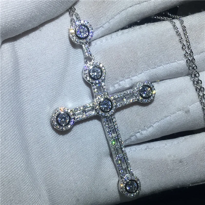 Уникальный дизайн крест кулон Pave AAAAA cz 925 серебро вечерние свадебные длинный necalace