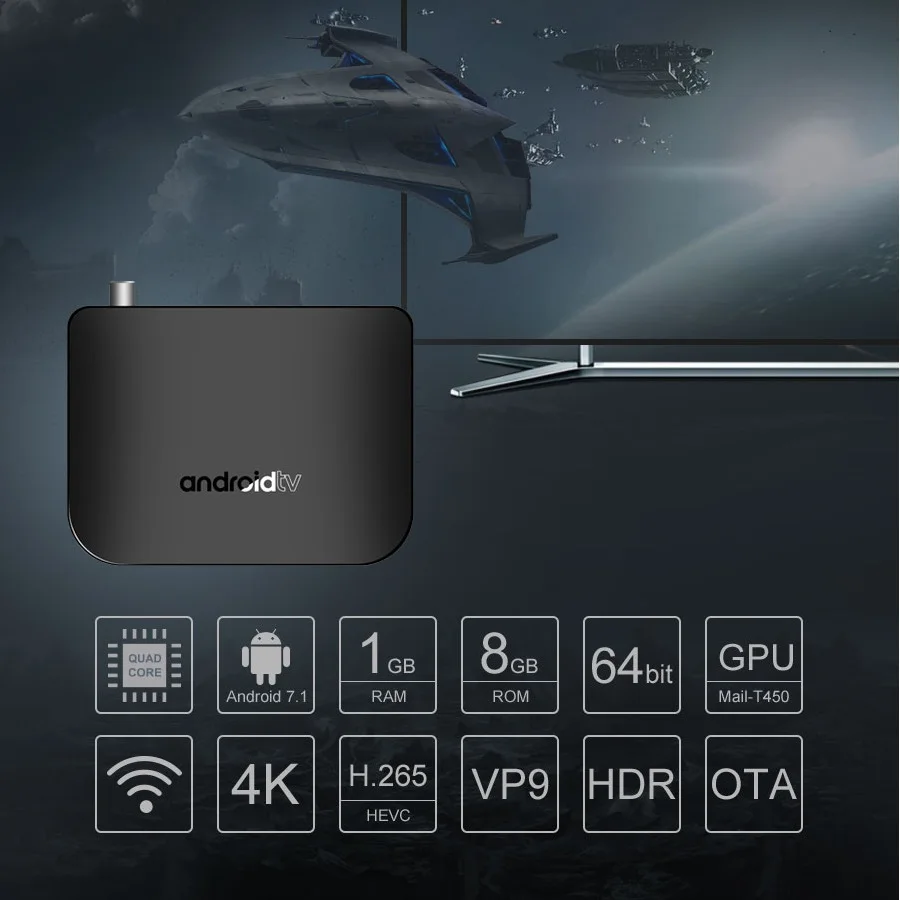 M8S плюс DVB T2/T Android ТВ Box Amlogic S905D 4 ядра 1 ГБ 8 Wi Fi HD 1080 P Set top спутниковый приемники Media
