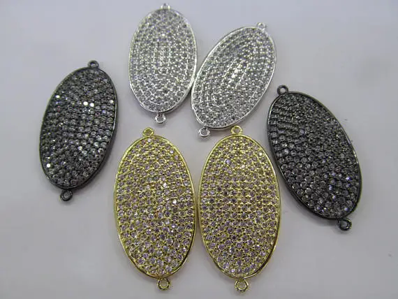 

AA+ 20-38mm micro pave Diamond Crystal Micro Crystal Pave CZ oval bracelet connetor Jewelry beads 2pcs double loops