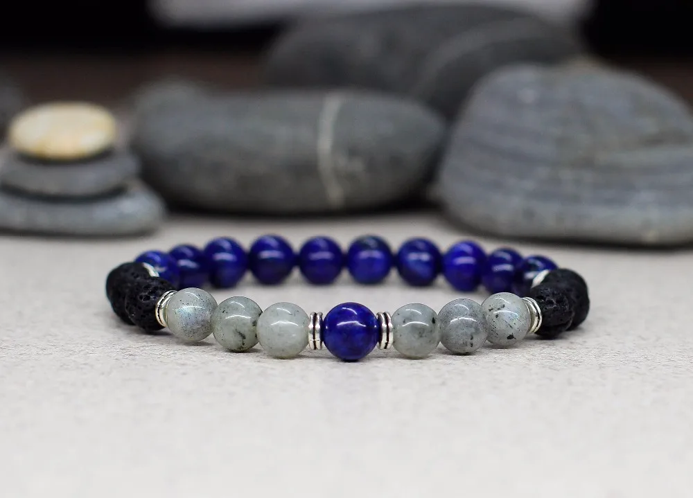 Natural Lapis lazuli bracelet Bule Mens gift for men Men's Yoga Mala Beads Bracelets Lava Stone Labradorite | Украшения и
