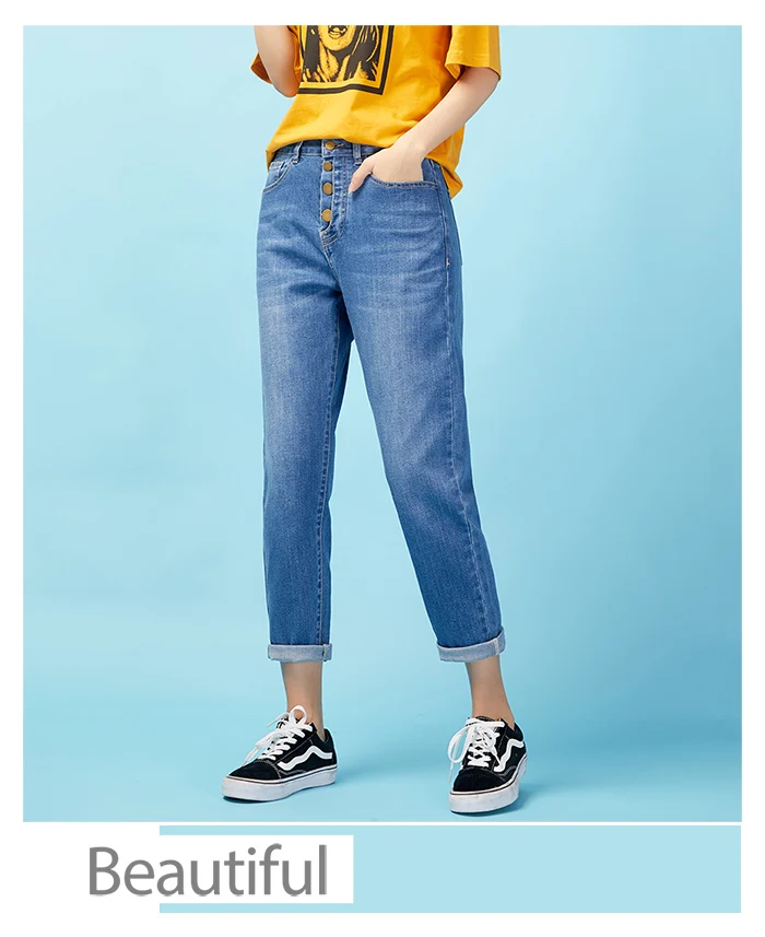 LEIJIJEANS, Новое поступление, весенние, высокая талия, свободные, размера плюс, зауженные, девять точек, джинсы для женщин, четыре брекета, женские джинсы 9027