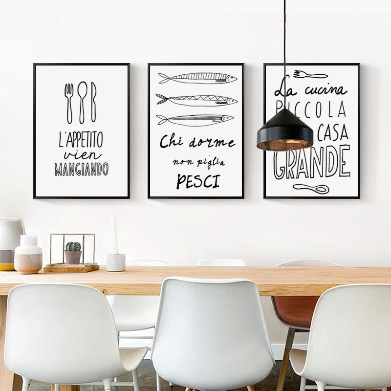 Nordic Abstract Black And White Tableware Kitchenware Food Phrases Canvas Painting Art Print A4 Poster Pictures For Living Room | Дом и сад