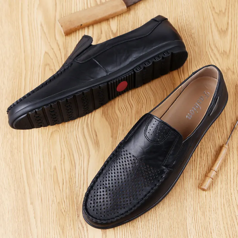 QASDUO Leather shoes men summer hot sale 2019 in Men's casual male comfortable Moccasins Breathable Slip on Driving Shoes | Обувь