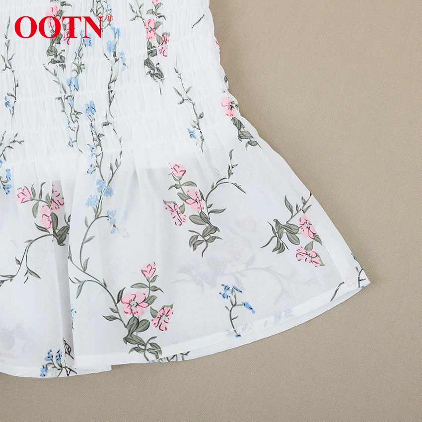 OOTN белый цветочный принт бохо платье с длинным рукавом сексуальное шифоновое мини-платье сексуальное эластичное Ruched Талия женское пляжное летнее платье