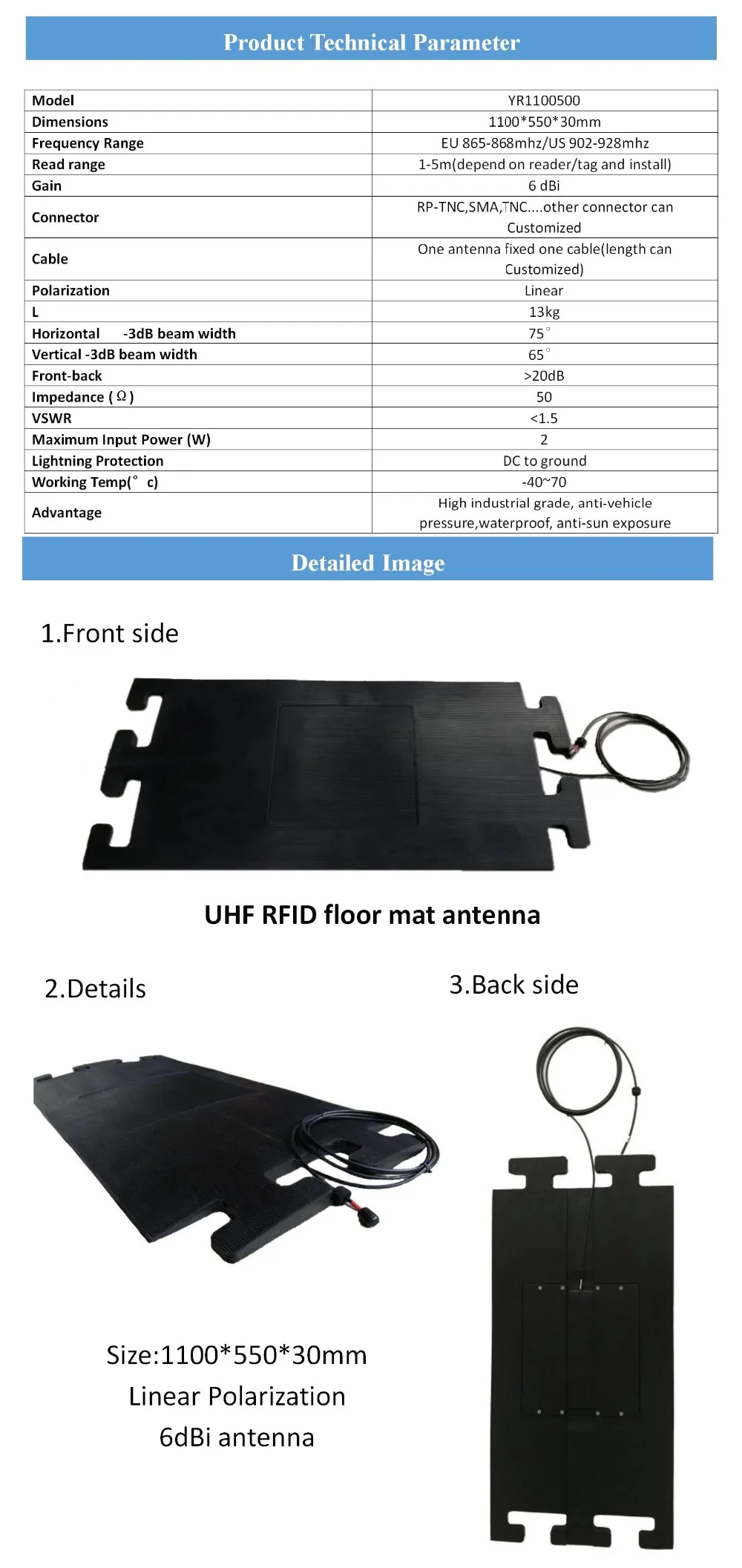 Marathon Спортивная зубчатая напольная антенна RFID uhf наземный коврик напольная антенна 1100*500*30 мм совместима с impinj speedway reader