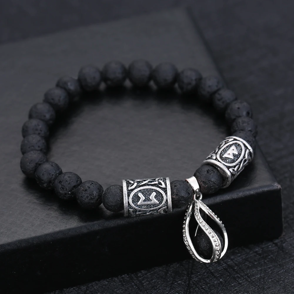 Хит продаж ретро браслет из лавового камня Руна викингов сплав для мужчин женщин
